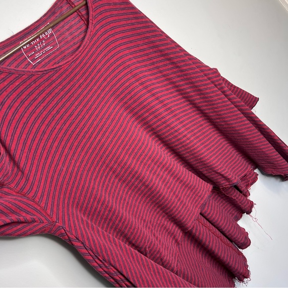 We The Free Free People Red & Navy Stripe Linen Blend Loose Lagenlook Tunic Top - Picture 3 of 6